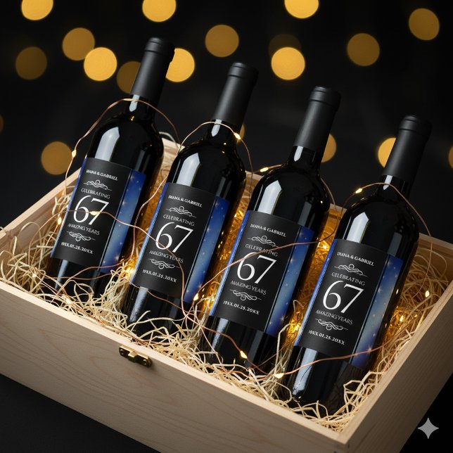 Elegant 67th Star Sapphire Wedding Anniversary Wine Label (67th Star Sapphire Wedding Anniversary Drink Labels Cover Photo)