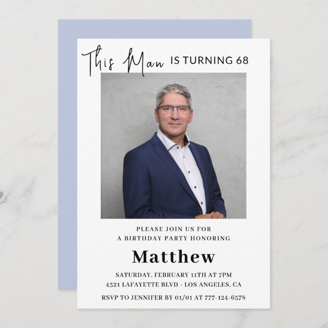 Elegant 68th birthday invitations Men Photo (Front/Back)
