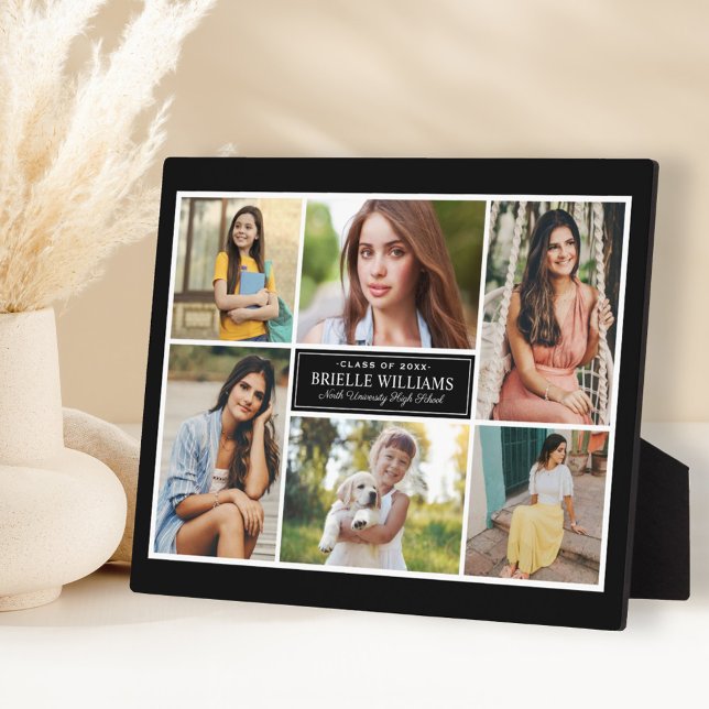 Elegant 6 Photo Black Graduation Collage Plaque (Creator Uploaded)