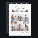 Elegant 6 Photo Collage Happiest Hanukkah Holiday Card<br><div class="desc">Share cheer with these modern Hanukkah holiday cards featuring 6 of your favourite photos in a grid collage layout. "Happiest Hanukkah" appears at the top in hand lettered calligraphy and classic serif lettering. Personalise with your family name and the year at the lower right.</div>
