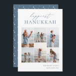 Elegant 6 Photo Collage Happiest Hanukkah Holiday Card<br><div class="desc">Share cheer with these modern Hanukkah holiday cards featuring 6 of your favourite photos in a grid collage layout. "Happiest Hanukkah" appears at the top in hand lettered calligraphy and classic serif lettering. Personalise with your family name and the year at the lower right.</div>