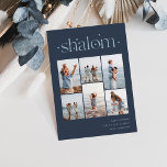 Elegant 6 Photo Collage Shalom Hanukkah Holiday Card<br><div class="desc">Share cheer with these modern Hanukkah holiday cards featuring 6 of your favourite photos in a grid collage layout. "Shalom" appears at the top in connected lettering adorned with tiny stars. Personalise with your holiday greeting,  family name and the year at the lower right.</div>
