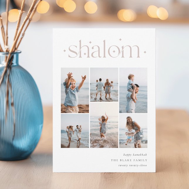 Elegant 6 Photo Collage Shalom Hanukkah Holiday Card (Creator Uploaded)