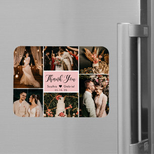 Elegant 6 Photo Collage Wedding Thank You Magnet