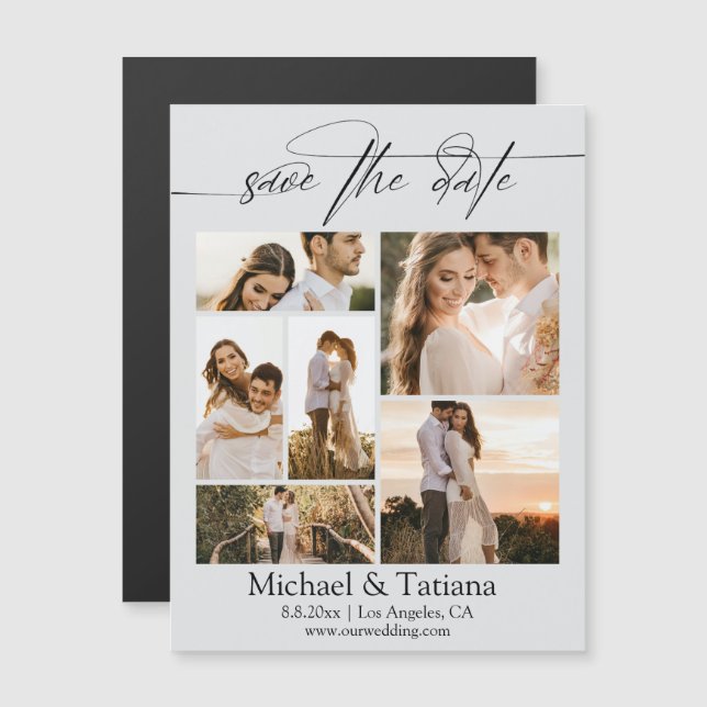 elegant 6 photos collage save the date magnet (Front/Back)