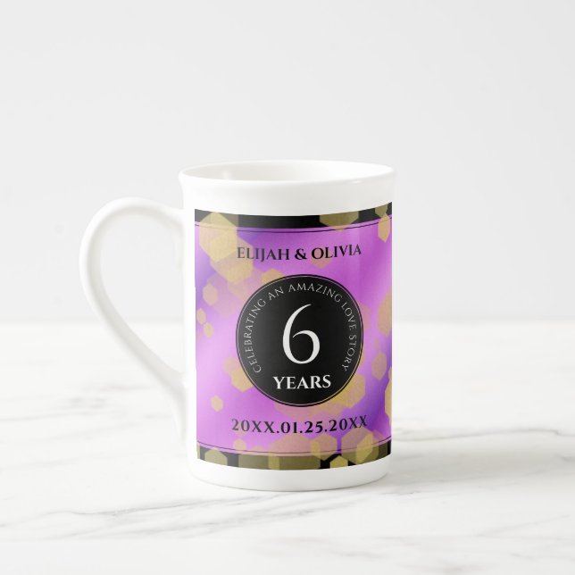 Elegant 6th Amethyst Wedding Anniversary Bone China Mug (Left)
