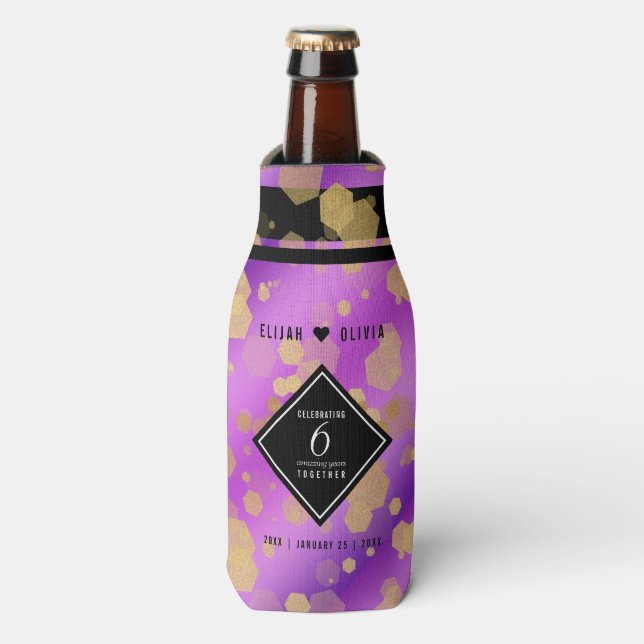 Elegant 6th Amethyst Wedding Anniversary Bottle Cooler (Bottle Front)