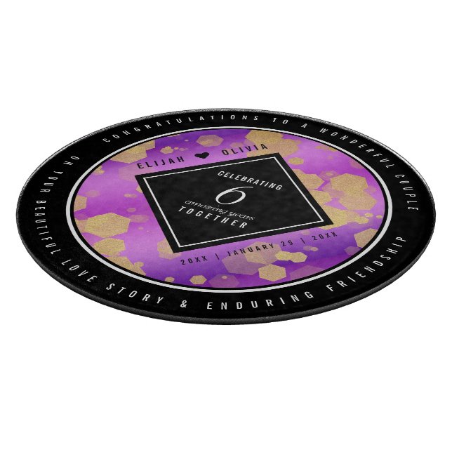 Elegant 6th Amethyst Wedding Anniversary Cutting Board (Corner)