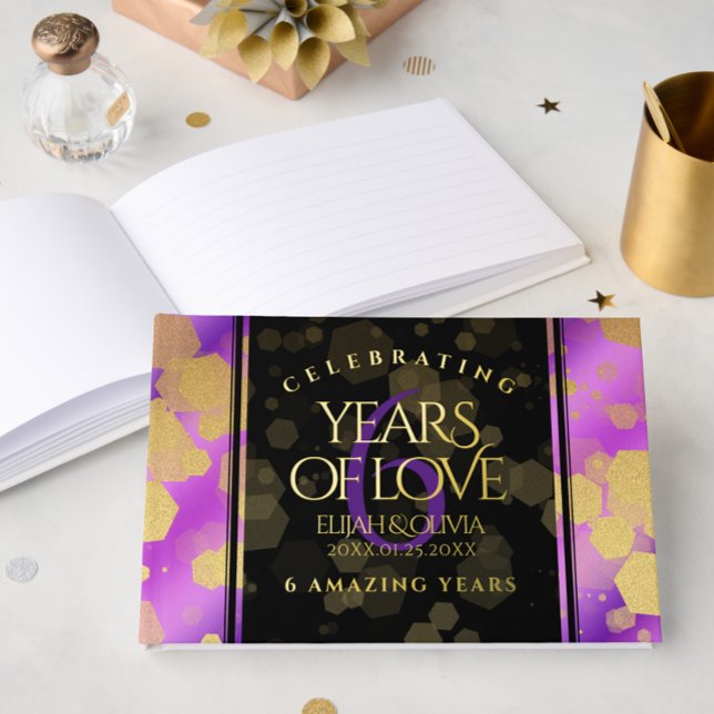 Elegant 6th Amethyst Wedding Anniversary Guest Book (Elegant 6th Amethyst Wedding Anniversary Foil Guest Book Cover Photo)