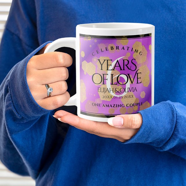 Elegant 6th Amethyst Wedding Anniversary Large Coffee Mug (6th Wedding Anniversary Jumbo Coffee Mug Cover Photo.)