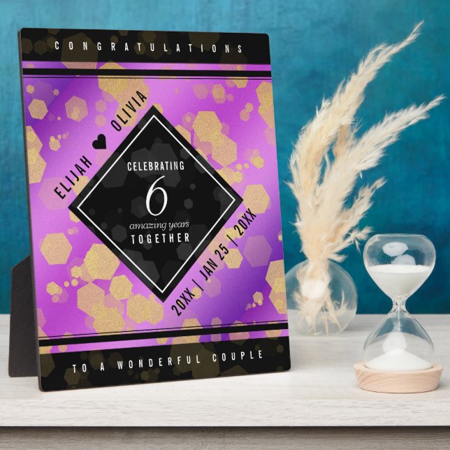 Elegant 6th Amethyst Wedding Anniversary Plaque (Side)