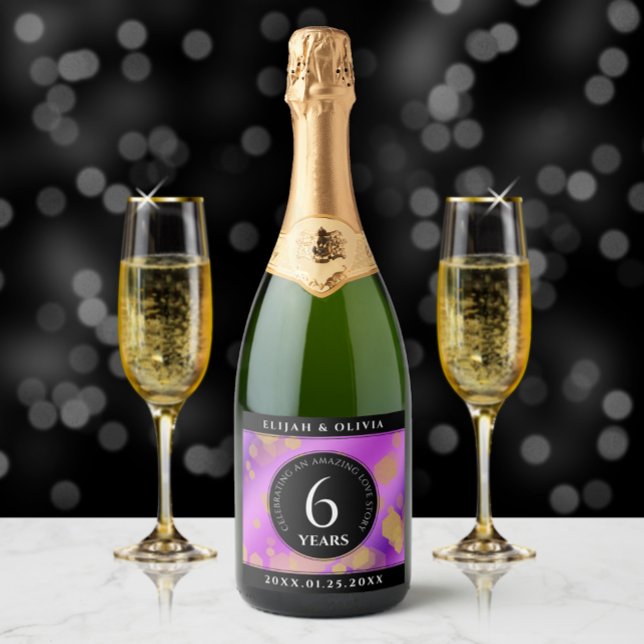 Elegant 6th Amethyst Wedding Anniversary Sparkling Wine Label (Creator Uploaded)