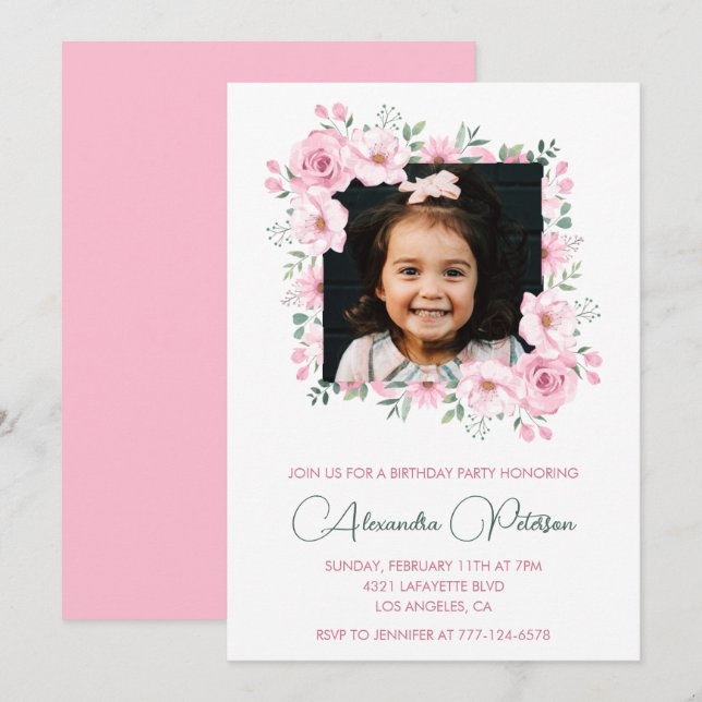 Elegant 6th birthday invitations Photo Boho  (Front/Back)