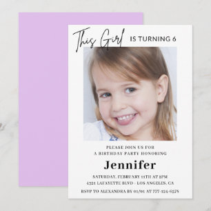 Elegant 6th birthday invitations Photo Girl Modern
