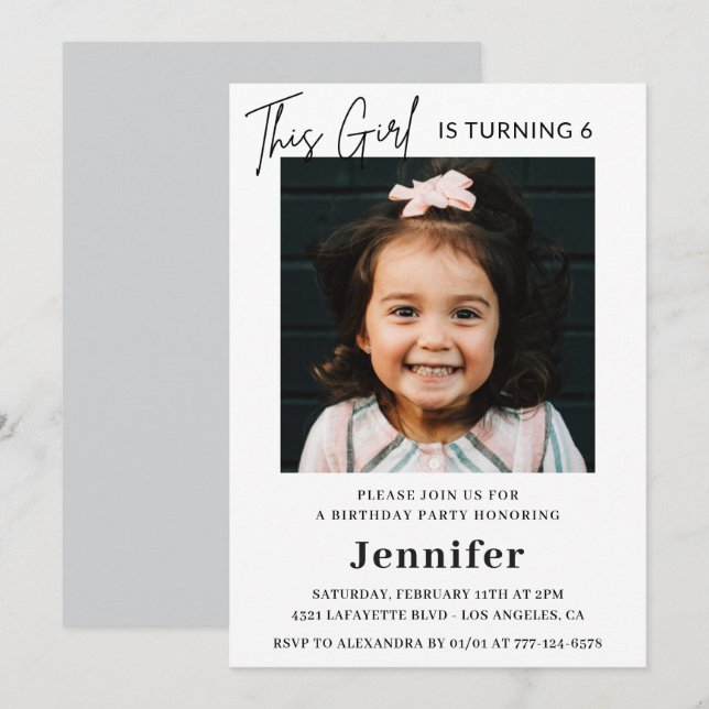 Elegant 6th birthday invitations Photo Modern (Front/Back)