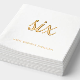 Elegant 6th Birthday Modern Gold Foil Napkins