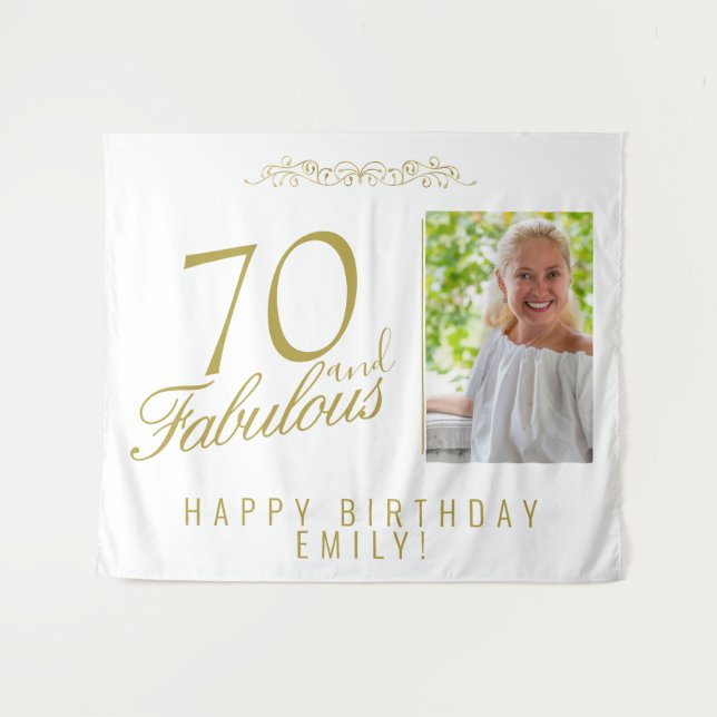 Elegant 70 and Fabulous Birthday Photo Backdrop Tapestry (Front (Horizontal))