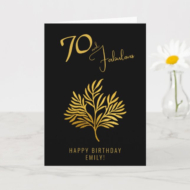 Elegant 70 and Fabulous Gold Twigs 70th Birthday  Card (Small Plant)