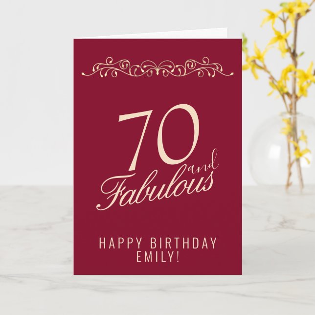 Elegant 70 and Fabulous Ornament 70th Birthday Card (Yellow Flower)