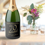 Elegant 70 and Fabulous Ornament 70th Birthday Sparkling Wine Label<br><div class="desc">Elegant 70 and Fabulous Ornament 70th Birthday Sparkling Wine Label. 70 and fabulous text in trendy golden script and an elegant ornament on black background. Personalise it with your name and your age,  and make personalised elegant wine labels for a birthday party.</div>