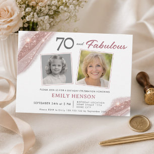 Elegant 70 and Fabulous Rose Gold Photo Birthday Invitation