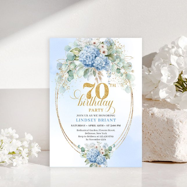 Elegant 70 Birthday Pastel Blue Floral Invitation (Elegant 70th Birthday Pastel Blue Floral Invitation)