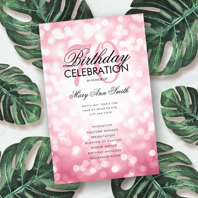 Elegant 70 Birthday Program Lights Rose Gold Menu (Creator Uploaded)