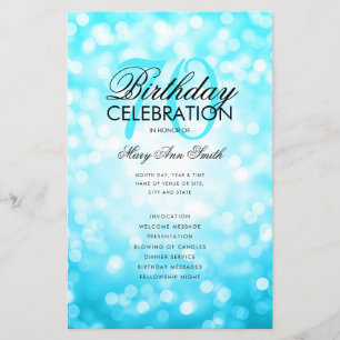 Elegant 70 Birthday Program Lights Teal Menu