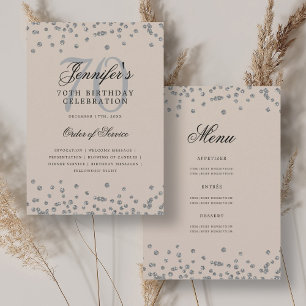 Elegant 70 Birthday Program Menu Silver Champagne Invitation