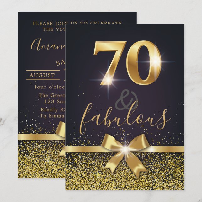 Elegant 70 & Fabulous Gold Glitter 70th Birthday Invitation (Front/Back)