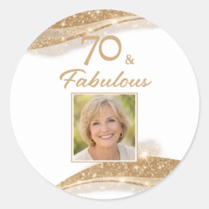 Elegant 70 & Fabulous Gold Photo Birthday Classic Round Sticker