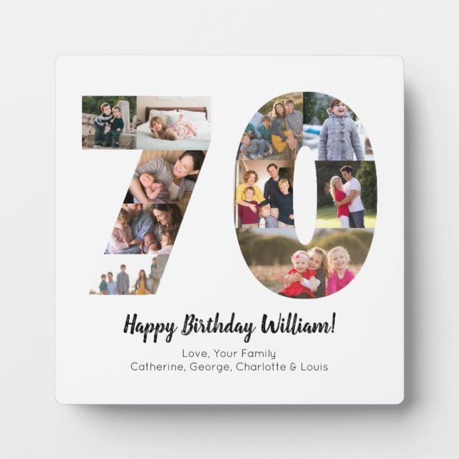 Elegant 70 Number Photo Collage Custom Greeting Plaque (Front)