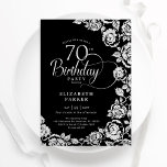 Elegant 70th Birthday Black Silver Roses Invitation<br><div class="desc">Black silver floral 70th birthday party invitation. Elegant design featuring roses,  faux silver foil and typography script font. Trendy invite card perfect for a stylish female bday celebration. Can be customised to any age. Personalise with your own details. Printed Zazzle invitations or instant download digital printable template.</div>