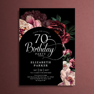 Elegant 70th Birthday Burgundy Pink Peonies Invitation