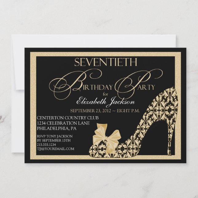 Elegant 70th Birthday Damask Shoe Invitation (Front)