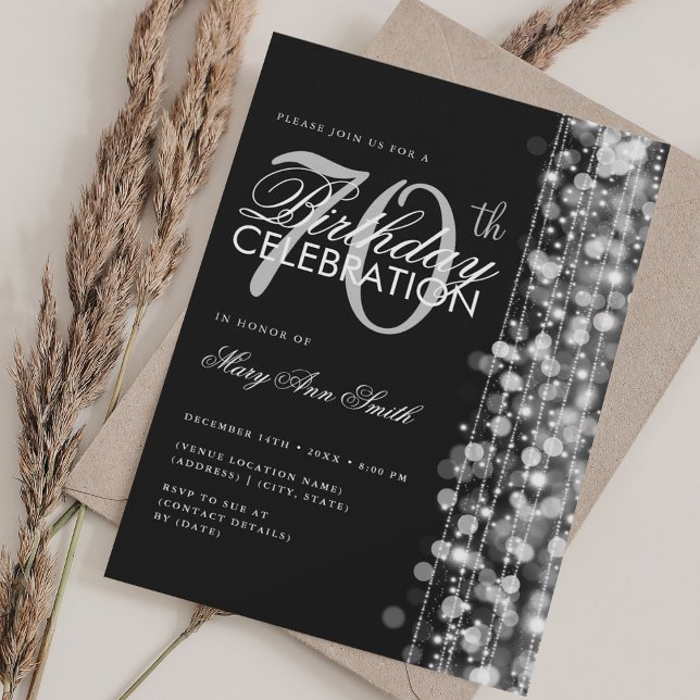 Elegant 70th Birthday Glam Sparkles Silver Invitation (Elegant 70th Birthday Glam Sparkles Silver Invitation)