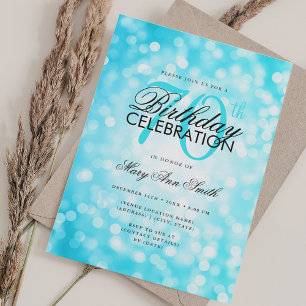 Elegant 70th Birthday Glam Turquoise Shimmer Light Invitation