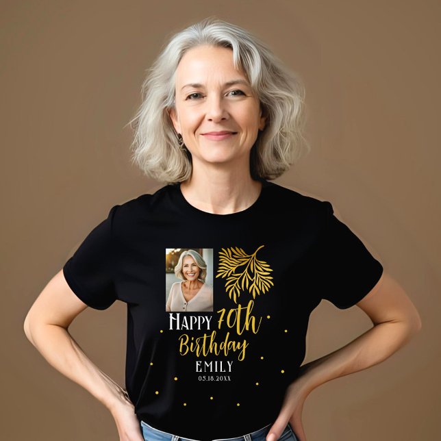 Elegant 70th Birthday Gold Foliage Photo Party Tri-Blend Shirt (Creator Uploaded)