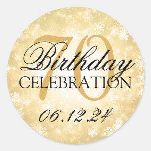 Elegant 70th Birthday Gold Winter Wonderland Classic Round Sticker