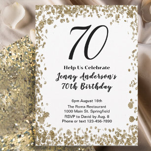 Elegant 70th Birthday Invitation For Her in Gold