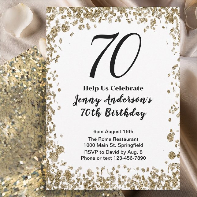Elegant 70th Birthday Invitation For Her in Gold (Creator Uploaded)