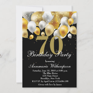 Elegant 70th Birthday Invitation Gold Balloons
