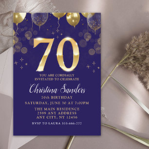Elegant 70th Birthday Invitation with Gold Ballons