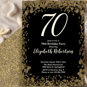 Elegant 70th Birthday Invitation With Gold Sequins