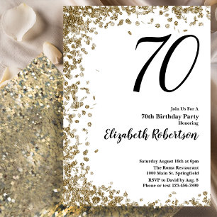 Elegant 70th Birthday Invitation With Gold Sequins