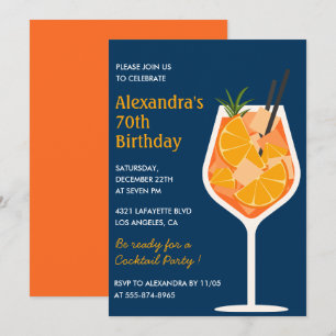 Elegant 70th birthday invitations Cocktail Navy