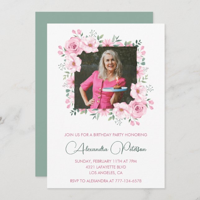 Elegant 70th birthday invitations Photo Boho (Front/Back)