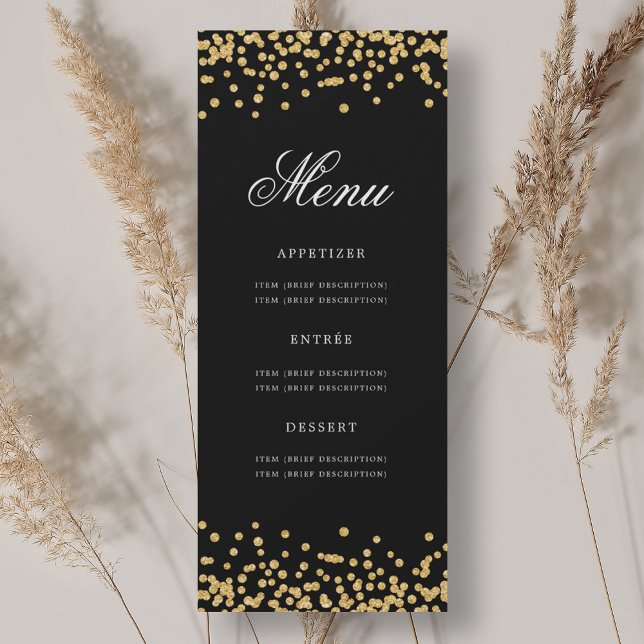 Elegant 70th Birthday Menu Gold Black Confetti Invitation (Elegant 70th Birthday Menu Gold Black Confetti Invitation)