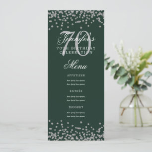 Elegant 70th Birthday Menu Silver Confetti Green Invitation