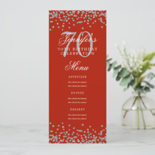 Elegant 70th Birthday Menu Silver Confetti Red  Invitation